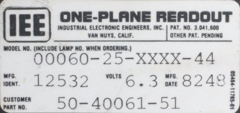 IEE One-Plane Readout 00060-25-XXXX-44