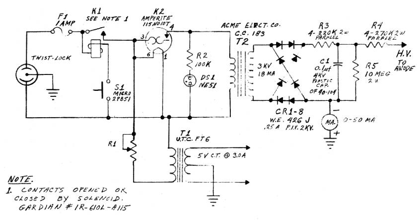 Bell Labs Optical Maser, power supply diagram