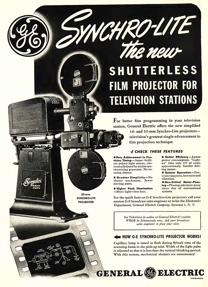 G-E Synchro-Lite shutterless film projector for television stations