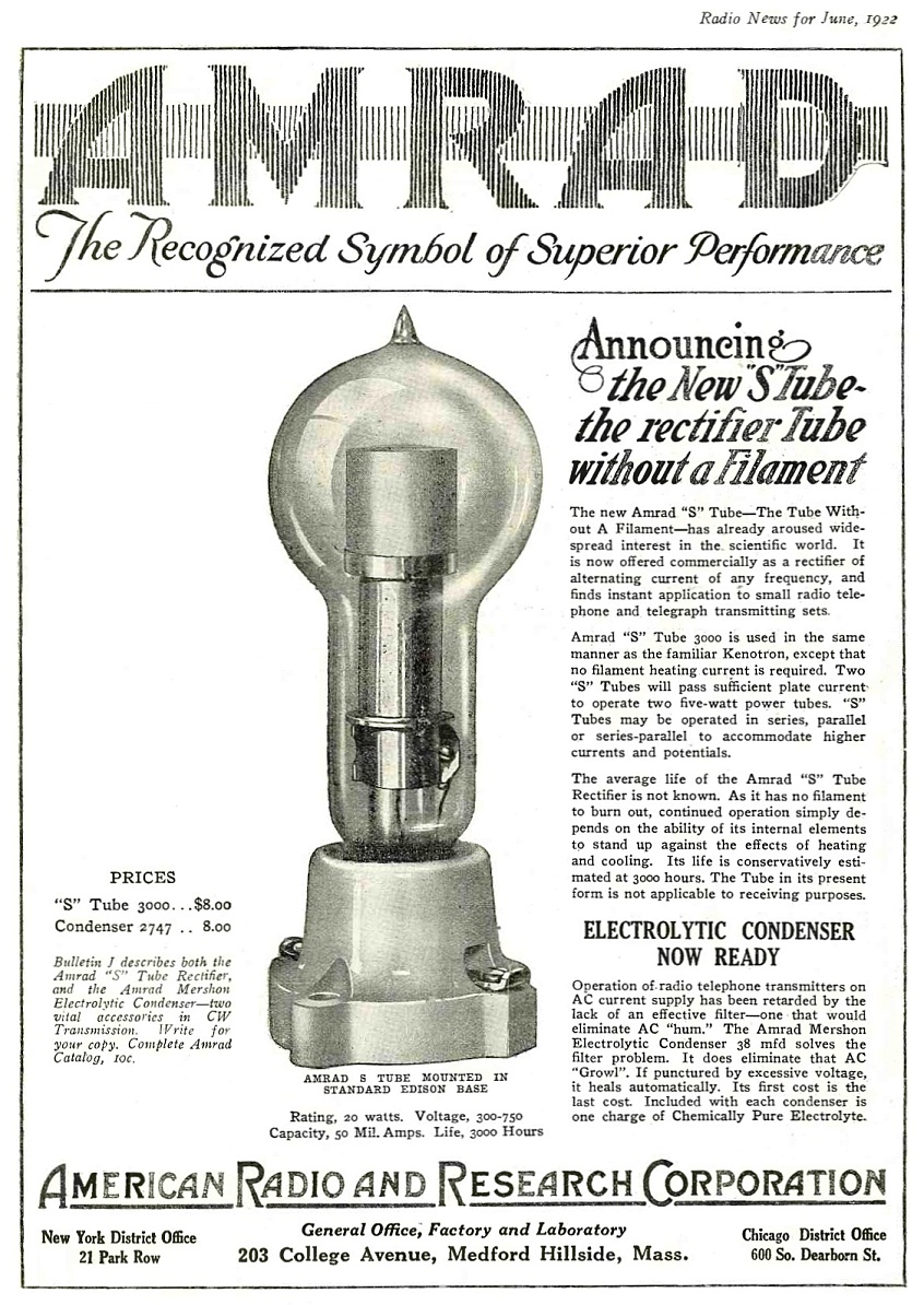 AMRAD Half-Wave Cold-Cathode Rectifier Type S