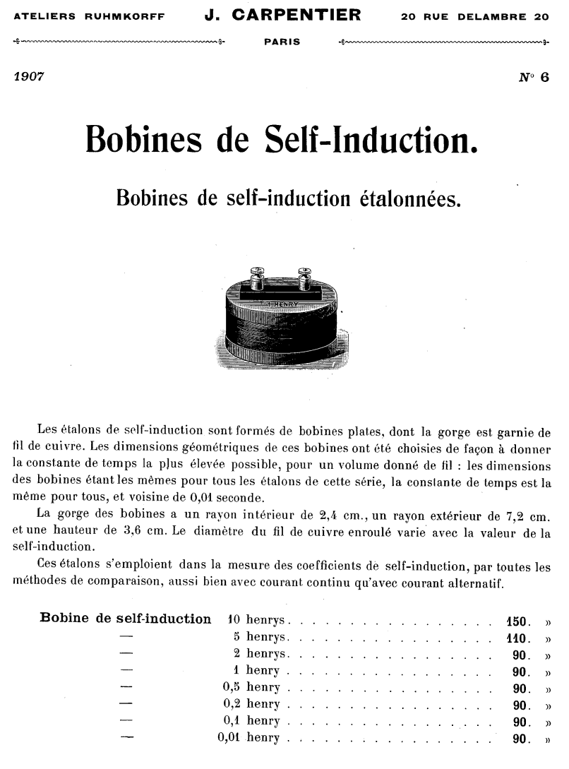 Bobine de self-induction talonne 1 henry J. Carpentier