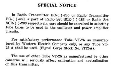 SCR-183 Instruction Manual Special Notice