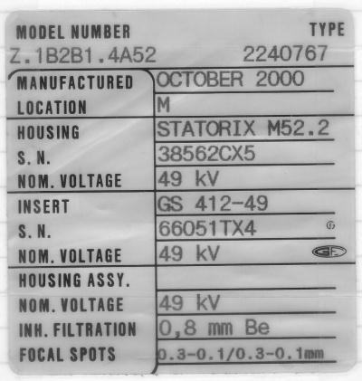 GE Medical Systems GS412-49 X-ray Tube