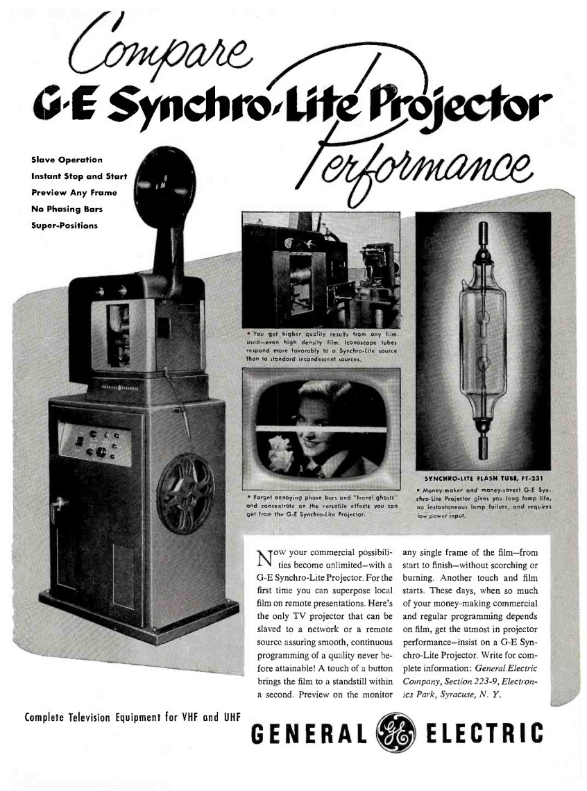 G-E Synchro-Lite shutterless film projector for television stations
