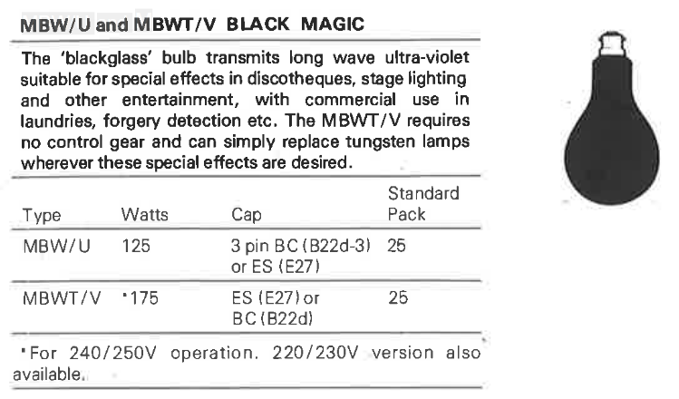 GEC MBWT/V 175W 220-250V Mercury Blacklight Lamp