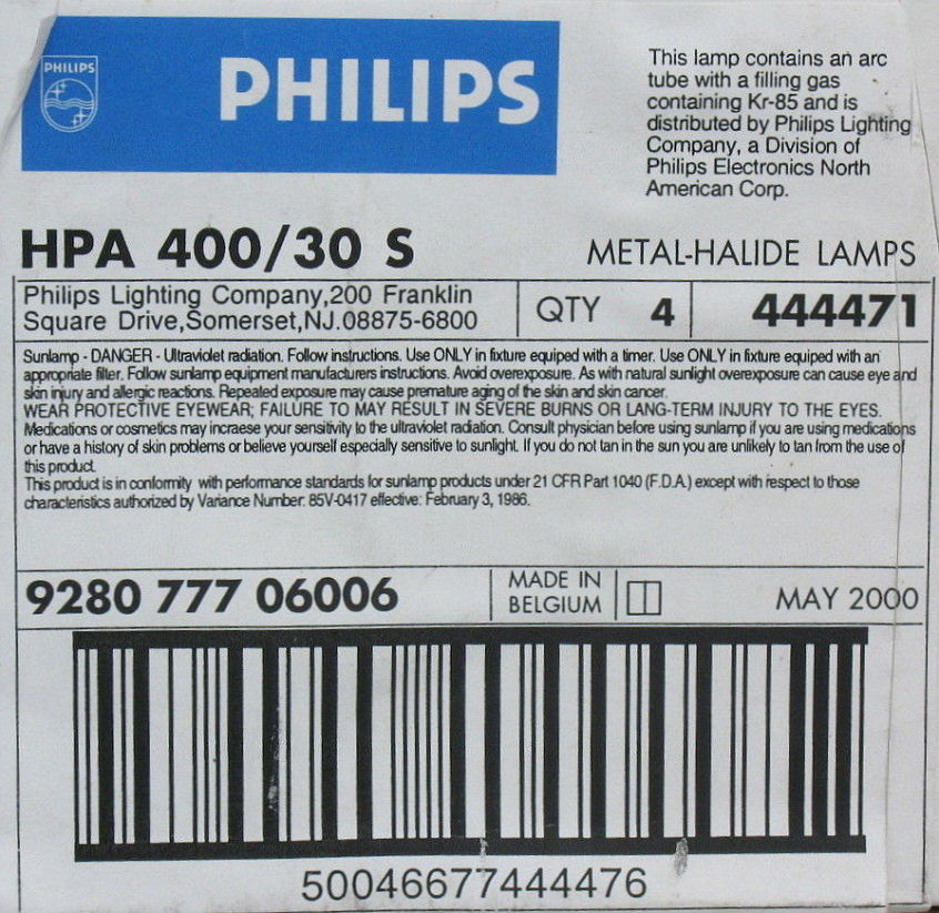 PHILIPS CLEO HPA 400/30S Metal Halide Lamp for Sun Tanning